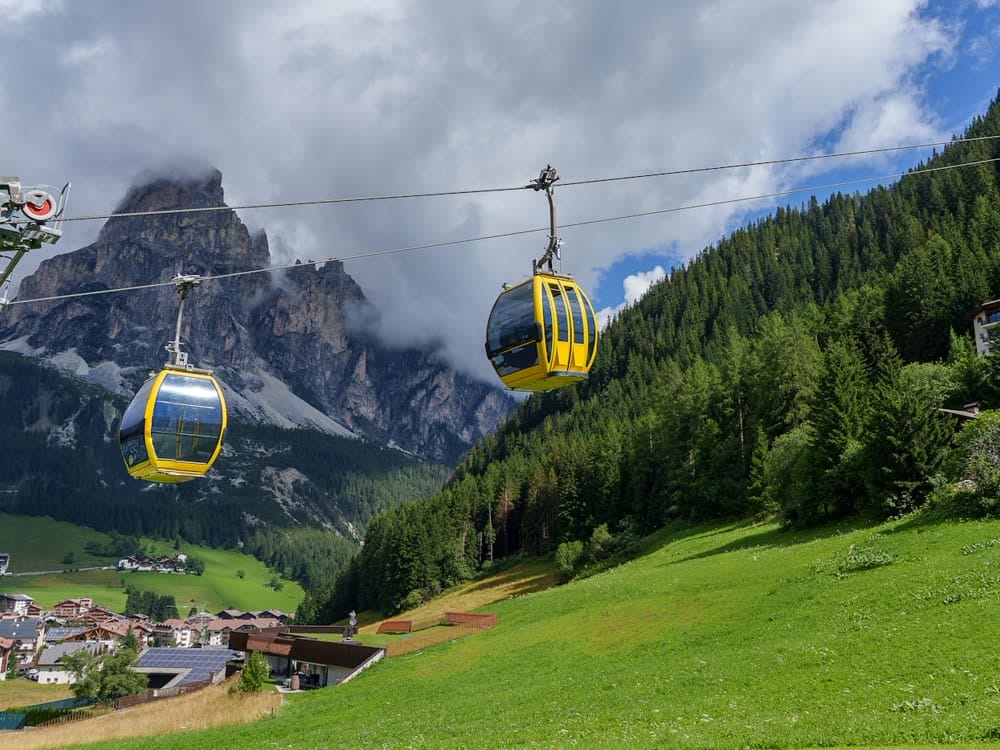 Gondolas above alpine pastures
